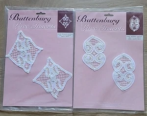 Zwei Stück Battenburg Spitzeneinsätze weiß Paisley, Doppelherzen Kleber Nähen Aufbügeln - Bild 1 von 6