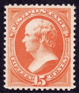 US Scott 189, 1879 Webster, 15c red orange, UNUSED NG - Bild 1 von 1