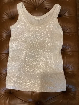 Camiseta sin mangas J.Crew gris marfil lentejuelas sin mangas cuello redondo adornada talla pequeña Foto 1 de 4