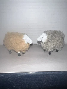 Vintage Wooly Sheep Figures Set Of 2 - Picture 1 of 8