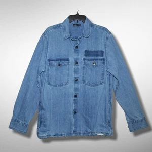 THE HUNDREDS Large NORTON Denim Shacket Distressed Work Shirt Jacket - Picture 1 of 14