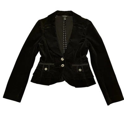 Chaqueta con Volantes de Pana Peplum Terciopelo Negro Mercado Negro Casa Blanca — Talla 0 Foto 1 de 4