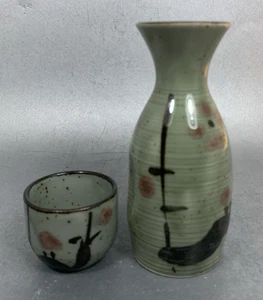 Mashiko Plum Oribe Sake Cup & Jug Made in Japan E118C - Picture 1 of 14