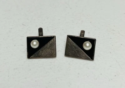 Gemelos plateados para hombre negro blanco imitación perla Foto 1 de 3