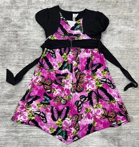Route 66 Dress Youth 14 16 Pink Butterflies Short Sleeve - Picture 1 of 9