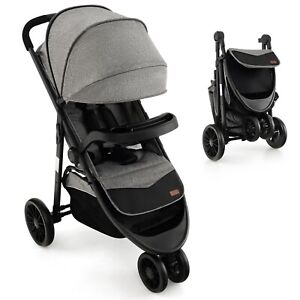 Baby Jogging Stroller Jogger Travel System w/Adjustable Canopy for Newborn Grey