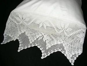 Neu weiß 100 % Baumwolle 300 Fäden handgehäkelt Borte Kissenbezüge Standard Paar H1# - Bild 1 von 5