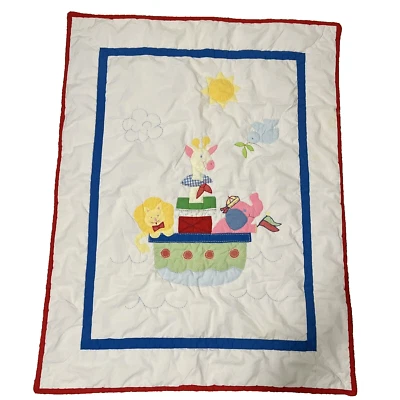 Manta roja vintage Baby Togs jirafa león y elefante pastel 45" X 35" Foto 1 de 4