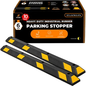 Parking Block Curb Stop, 72" Heavy Duty Yellow Reflective Strip - 10 Pack - Picture 1 of 7