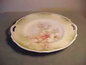 PRECIOSO PLATO DE PASTEL FLORAL DE PORCELANA PRUSIANA VERDE/ROSA RS DE COLECCIÓN - Imagen 1 de 8