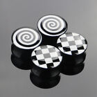 4 Piece Saddle Plugs Checkered Spiral  Ear Gauges Acrylic Body Piercing Jewelry