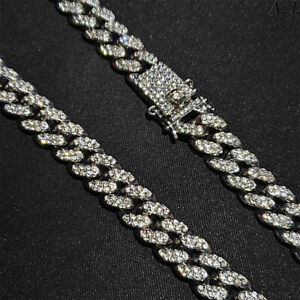 Iced Cuban Chain 12MM 24" Silver Miami Ice Hip Hop Bling Curb Link Necklace 