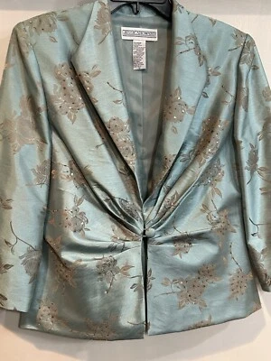 Chaqueta de traje para mujer Jessica Howard, talla 12, patrón floral verde, nailon/poliéster Foto 1 de 4