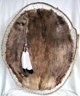 Lg. TANNED & HOOPED BEAVER HIDE FUR Lodge Cabin Indian Style Hanging w/Feather