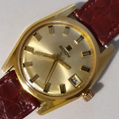 Reloj Vintage "EDOX" Hombre Top Raro Mecánico ø35 Hecho en Suiza Oro Reloj Hombre Foto 1 de 4