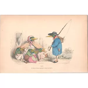 GRANDVILLE - Original Antique Mid-19th Century Hand-Colored Lithograph - XLIV - Picture 1 of 1