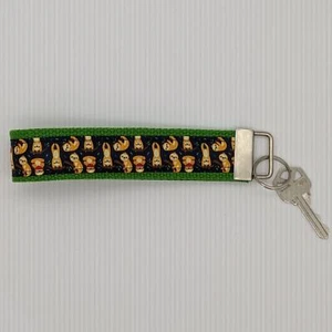 Sloth Keychain Wristlet Fabric Key Ring FOB Navy Green Farmhouse Gift Bamboo - Picture 1 of 7