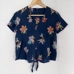 Top Madewell Seda Novel Corbata Frontal en Bird of Paradise XS Azul Marino Multi Floral - Imagen 1 de 8