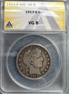 1913-S Barber Half ANACS VG 8 50C - Picture 1 of 4