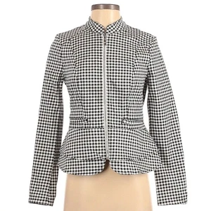 White House Black Market Long Sleeve Gingham Print Jacket - Black/White L - Picture 1 of 6