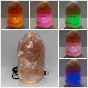 Himalayan Salt Lamp 7.5 Inch Pink Multi Color Changing USB Wood Base 3-4lbs New - Picture 1 of 13