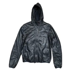 Emporio Armani Sheep Leather Mesh Lined Hooded Navy Jacket Mens Medium - Picture 1 of 14