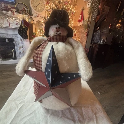 Muñeco de nieve hinchado rústico primitivo W Lg estrella de metal patriótico tope de puerta estante cuidador Foto 1 de 4