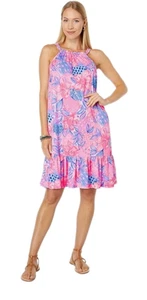 Lilly Pulitzer Saira Dress Pink Blue Length Ruffled Hem Knee Length Size XLarge - Picture 1 of 7