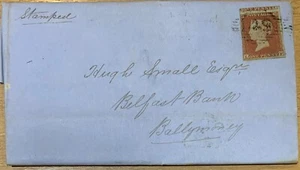GB CARTA ENTERA 1852 COLERAINE A BALLYMONEY CON ENORME MARGEN 3 1d ROJO - Imagen 1 de 5