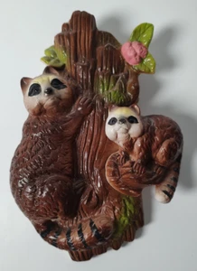 Raccoon On Tree Branch Ceramic Chalk Ware Wall Art Vintage 8” Retro Art - Picture 1 of 8