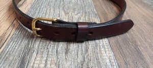 Womens Thick Brown Smooth Leather Belt 1" Wide Brass Buckle Fits 30-32" Made/USA - Picture 1 of 5