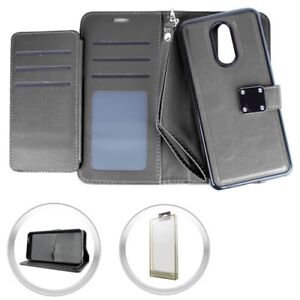 GSA Magnetic Folio Flip Leather Wallet Case For LG Stylo 4 - Black