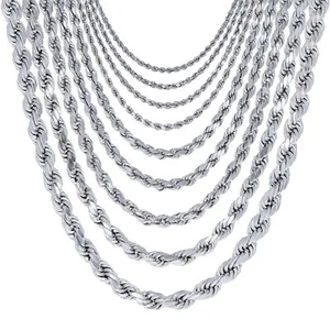 10K White Gold 1.5mm-6mm Diamond Cut Solid Rope Chain Pendant Necklace 16"- 30" - Picture 1 of 83