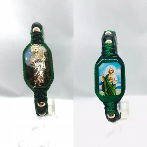 Pulsera San Judas Tadeo BK/GN doble tejida doble reversible oro laminado - Picture 1 of 8