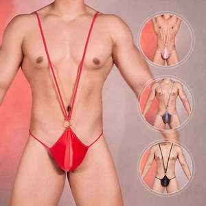 Herren Hosenträger konvex Beutel Unterwäsche Stretch Mankini O-Ring Jockstrap glänzend - Bild 1 von 51