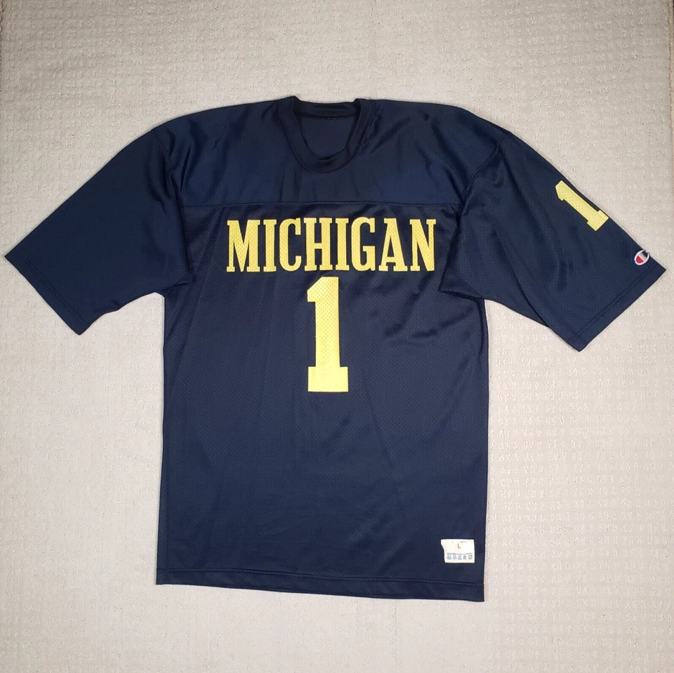 Camiseta de fútbol americano vintage de los Michigan Wolverines para hombre grande azul campeón años 80 EE. UU. Bo Foto 1 de 4