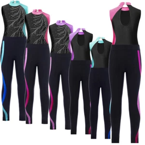 Kids Girls Outfit Sleeveless Dancewear Striped Set Workout Tracksuit 2 Piece - Bild 1 von 48