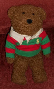 Ralph Lauren 2005 Polo rugby Green and Red striped stuffed bear - Picture 1 of 7