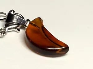 Pendant Orange Natural Stone Leather Strap Cord Crescent Moon Design - Picture 1 of 6
