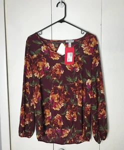 Allison Joy Damen M Bluse Langarm Blumen Herbst V-Ausschnitt Low High Neu - Bild 1 von 12