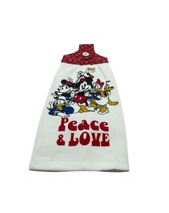 Patriotisches USA Geschirrtuch zum Aufhängen Mickey Peace and Love in rot weißem Hintergrund - Bild 1 von 6