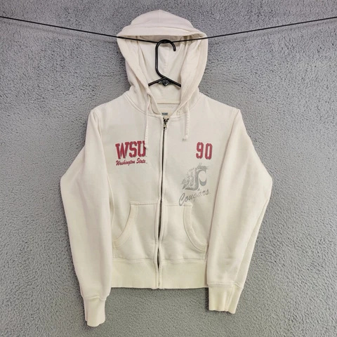 Washington State Cougars Jacket Womens S Small White Full Zip Hooded Pockets Cover