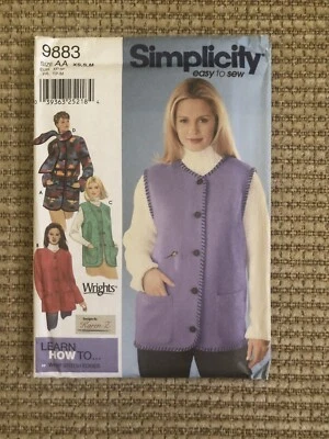 Simplicity 9883 Sewing Pattern Misses Jacket Vest Size XS S M (AA) UC FF - Image 1 of 2