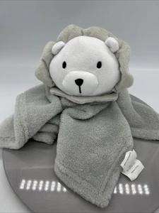 Manta de seguridad Baby Co gris/blanco león felpa cara bordada suave Lovey - Imagen 1 de 6