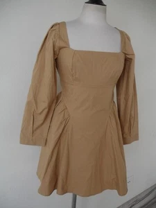 NWT $168 ANTHROPOLOGIE Long-Sleeve Square-Neck Poplin Mini Dress Beige Women's S - Picture 1 of 24