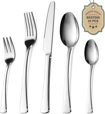 Set Di Posate per 6 Persone, Set Di Posate Da 30 Pezzi Con Cucchiaio E Forchetta - Immagine 1 di 4