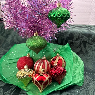 8 adornos navideños irrompibles de plástico duro a rayas bola redonda lágrima de colección Foto 1 de 4