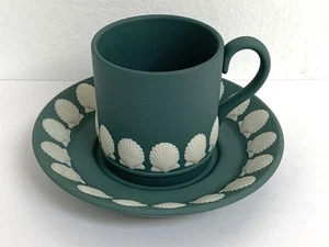 Boxed Wedgwood Jasper Teal Green Scallop Shell Demitasse Coffee Cup & Saucer - Picture 1 of 16
