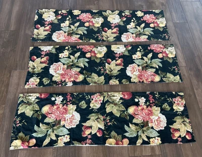 3 Valencias Florales Negras Inspiradas Vintage 16 X 52" Cortinas Flores Frutas Rosas Foto 1 de 4