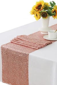 Rose Gold Table Runner - Pack of 10 Sequin Table Runners 12 x 108 Inches Long... - Picture 1 of 7